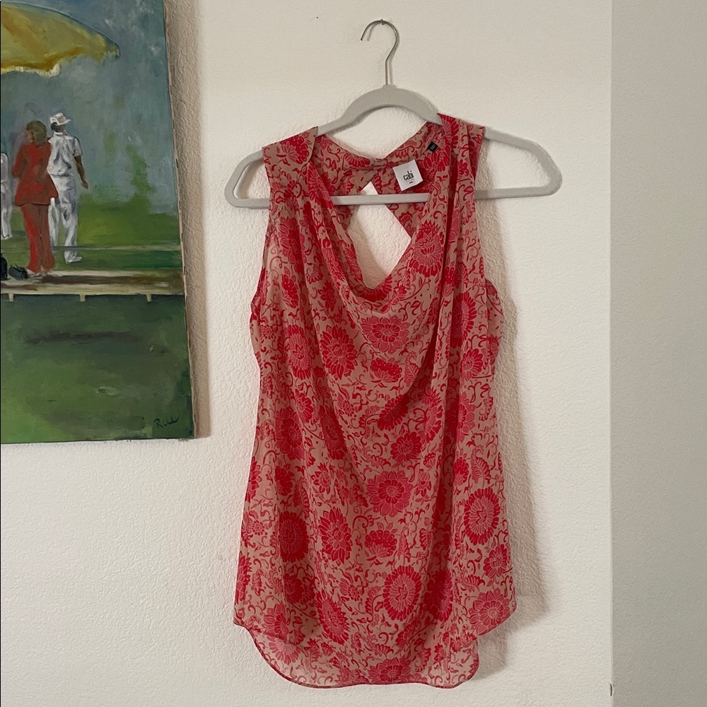 CAbi Red and Tan Floral Top